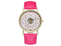 Reloj De Pulsera Analógico Para Hombre Y Mujer Con Esfera A Rayas, Cuarzo, Piel Sintética, Rosa Intenso.
