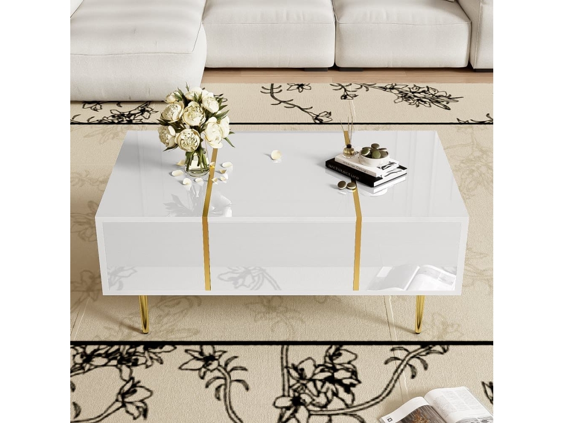 Mesa De Centro 100 Cm - Moderna Y Sencilla, Con 2 Cajones - Blanco