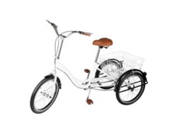 Triciclo para adultos de 20 pulgadas, alta durabilidad, cesta trasera grande, color blanco OEM