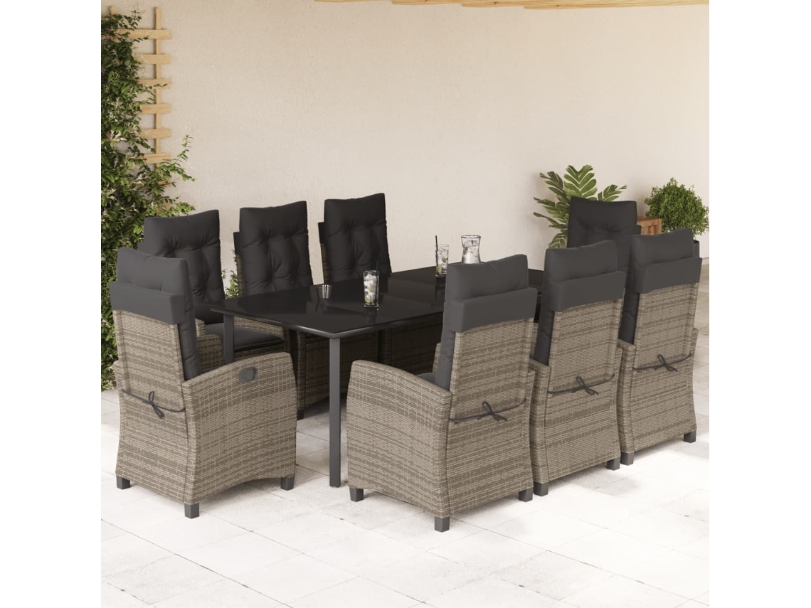 Juego de comedor de jardín de 9 piezas DKD Home Decor con cojines de mimbre gris