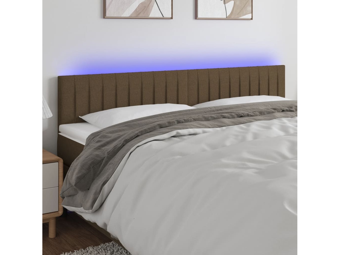 Cabecero Con Led De Tela Marrón Oscuro 160x5x78/88 Cm
