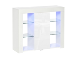 Aparador Led Con Mando A Distancia, Alto Brillo, Estantes Ajustables, Blanco, 97x35x83