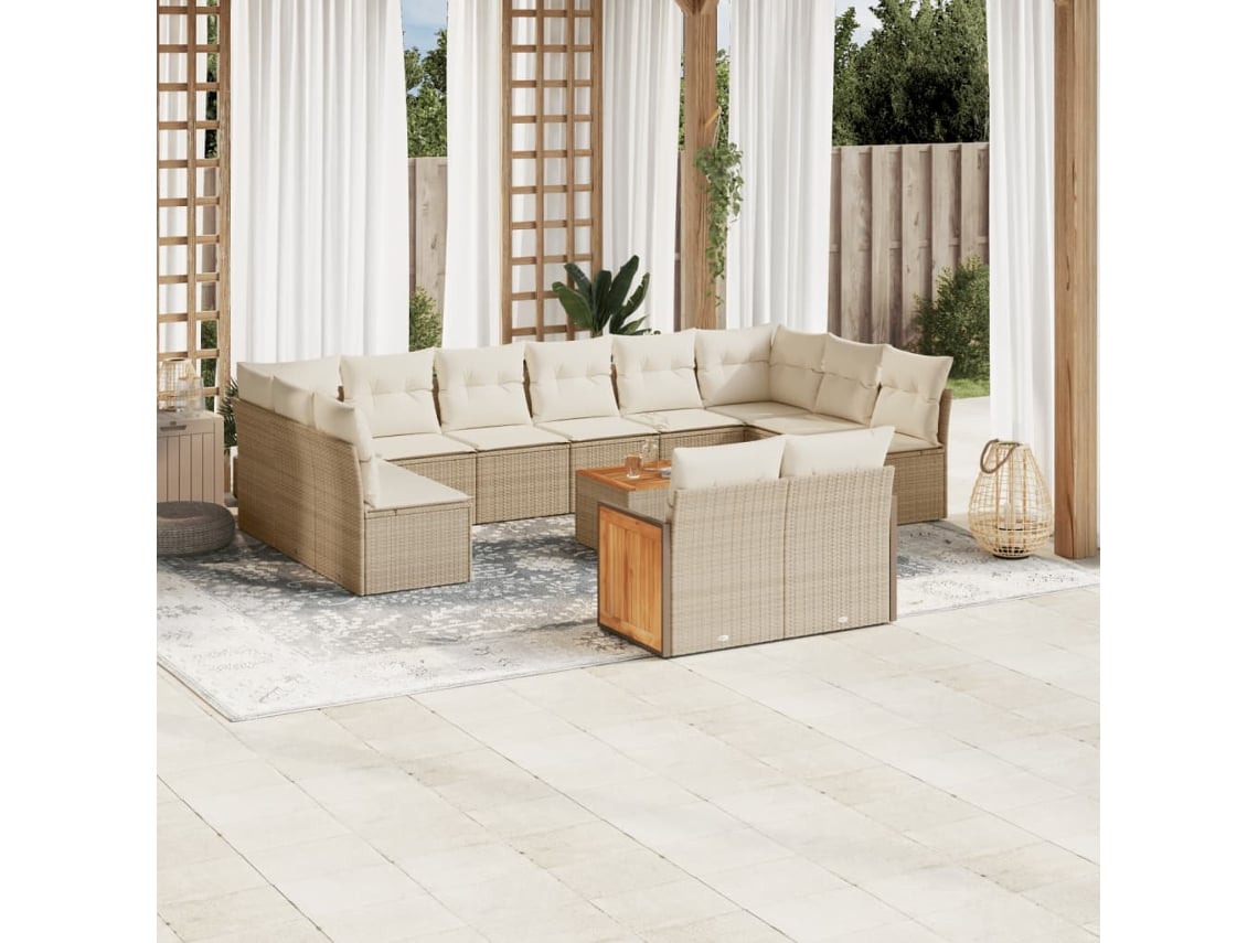 Conjunto de 13 sofás de jardín con cojines de mimbre beige de DKD Home Decor