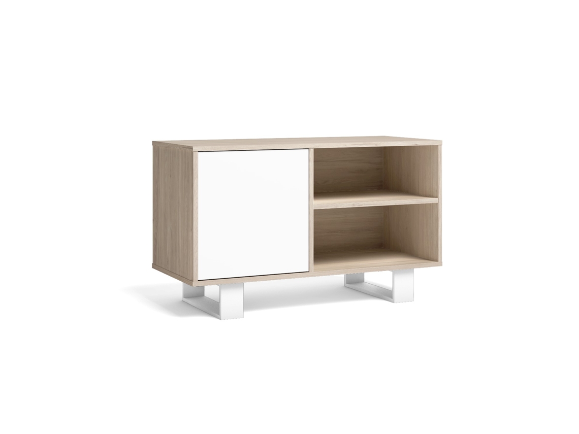 Mueble Tv 100 Con Puerta Izquierda, Modelo Wind, Color Roble Y Blanco, 95x40x57cm