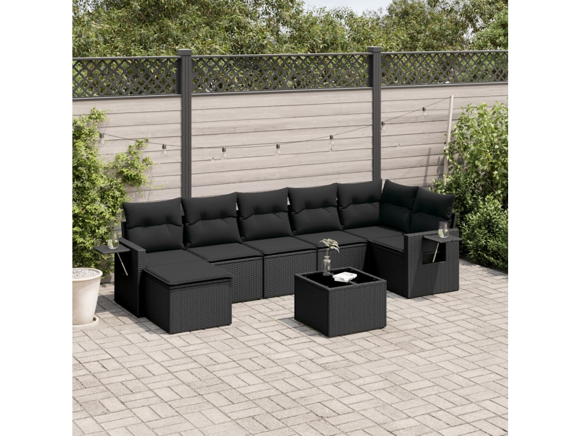 Conjunto de sofá de jardín de 8 piezas con cojines en mimbre sintético negro de DKD Home Decor