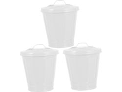 Papelera De Oficina De 3 Piezas Con Tapa, Cubo De Basura Pequeño Blanco