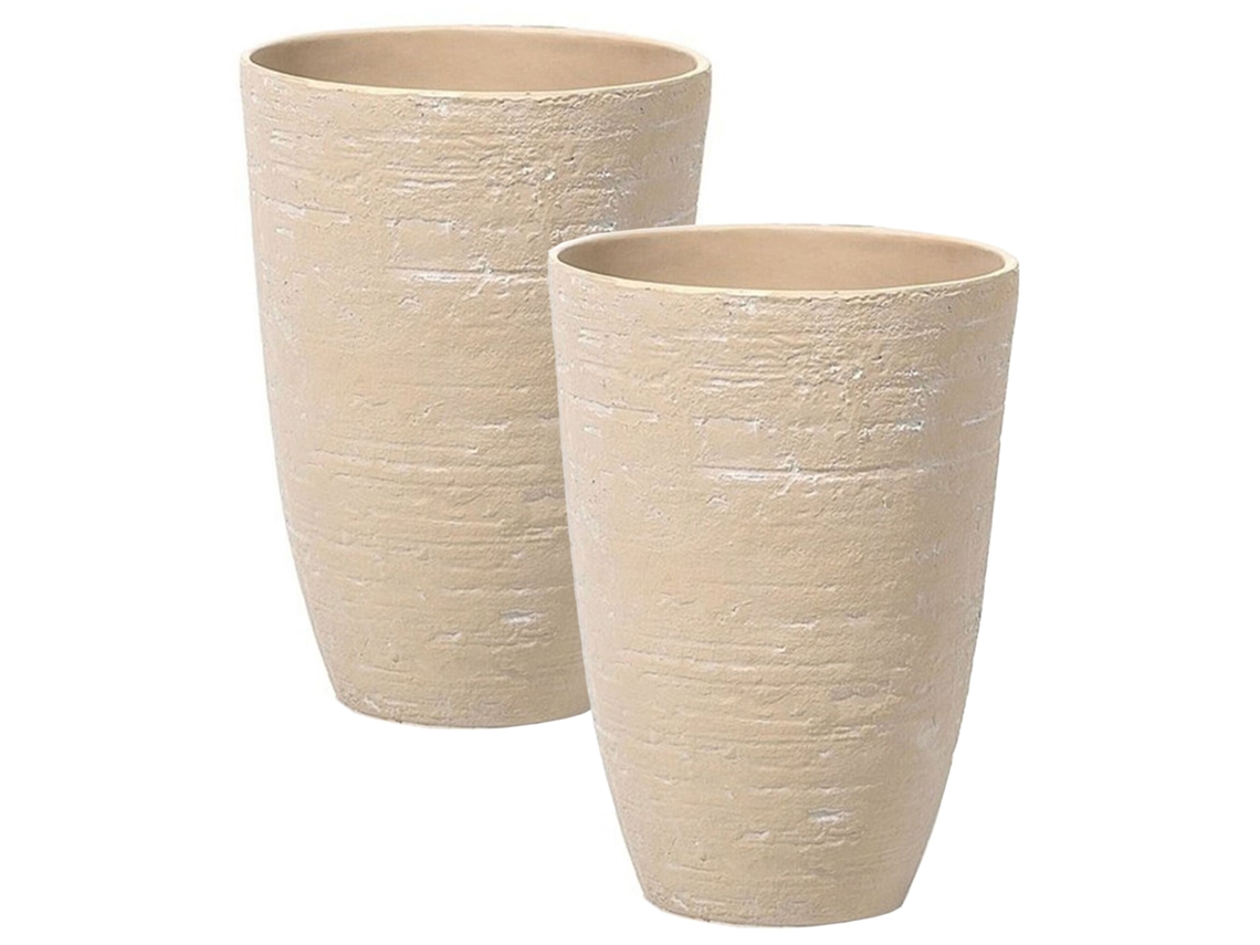 Conjunto de 2 macetas BELIANI Camia de Mezcla de piedra Beige 35x35x50