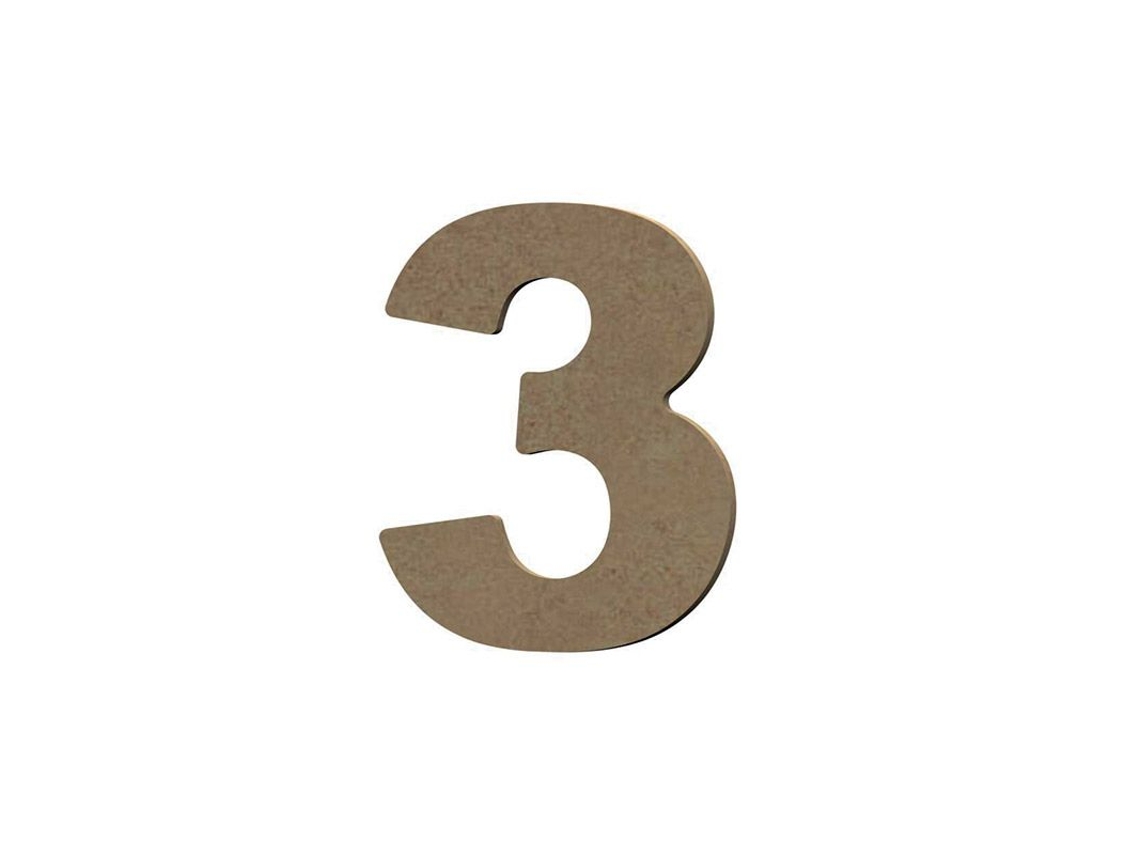 Número 3 en madera MDF para decoración - 8 cm