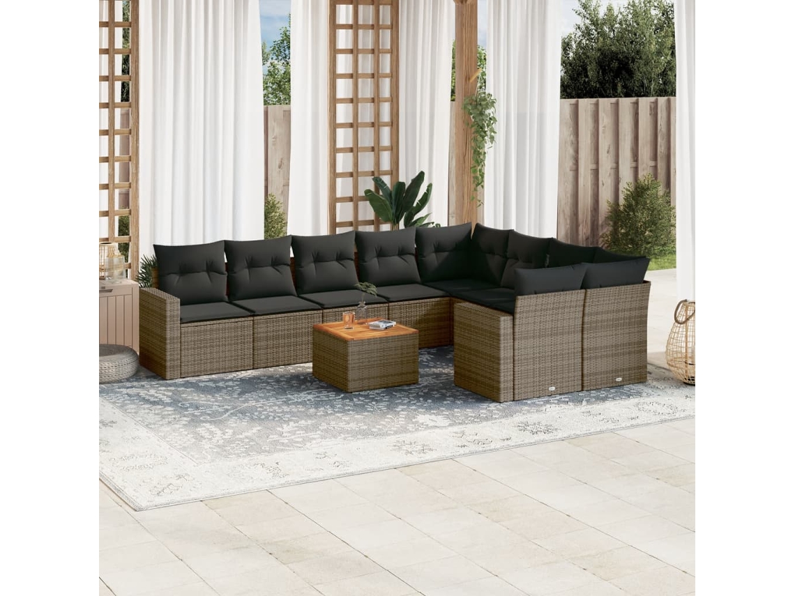 Conjunto de sofás de jardín de 10 piezas DKD Home Decor con cojines de mimbre gris