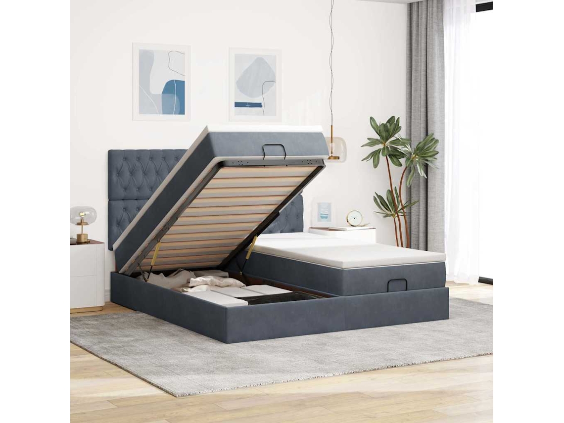 Estructura Cama Otomana Colchones Terciopelo Gris Oscuro