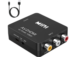 Adaptador convertidor RCA AV compuesto CVBS a HDMI de 1080p compatible con TV, PC, PS3, Xbox, STB, VHS/VCR, Blu-ray, DVD PAL/NTSC, Plug &amp;amp; Play Negro Yuysan