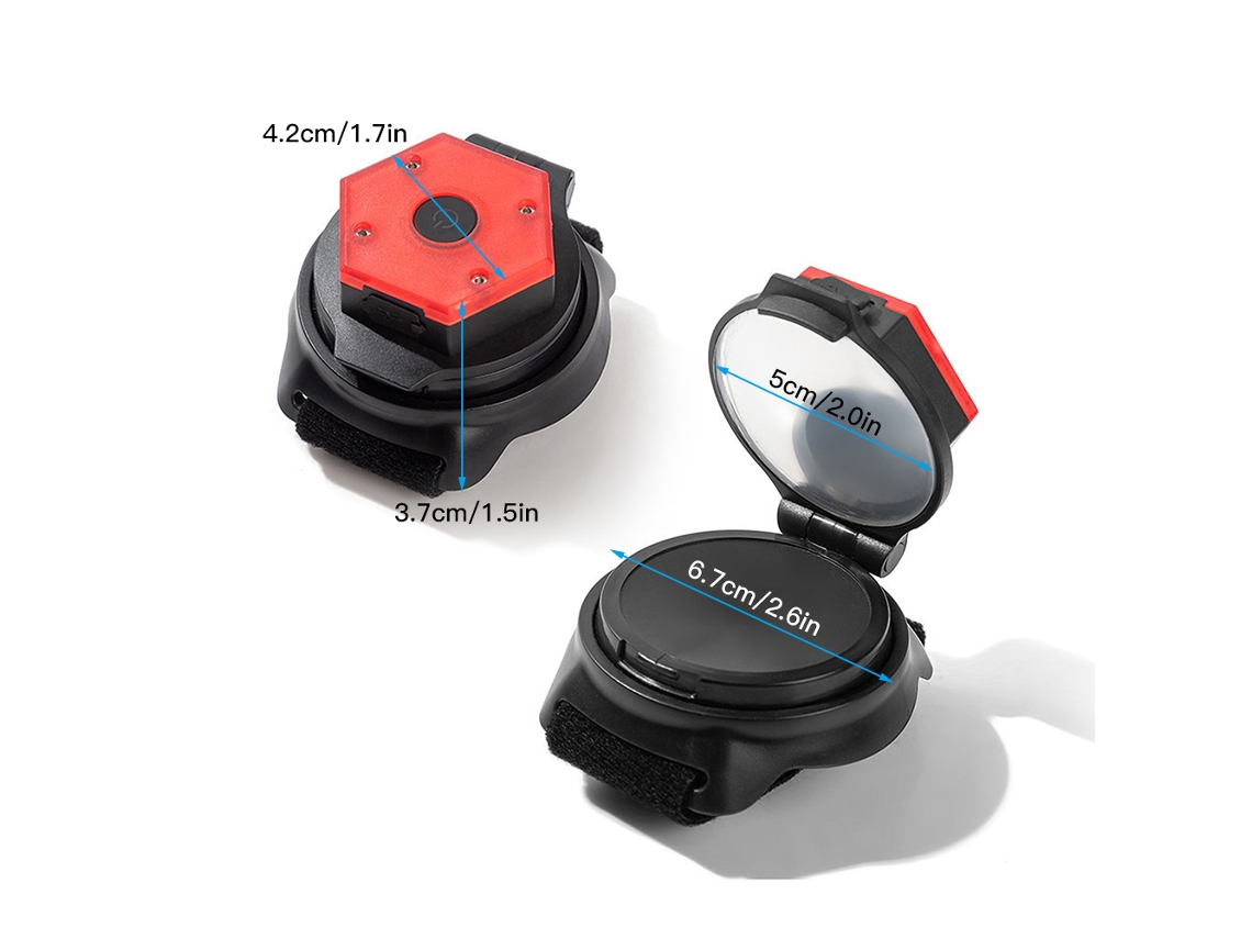 Espejo Retrovisor De Muñeca Convexo Ajustable 2 En 1 Para Ciclismo Con Luz De Advertencia