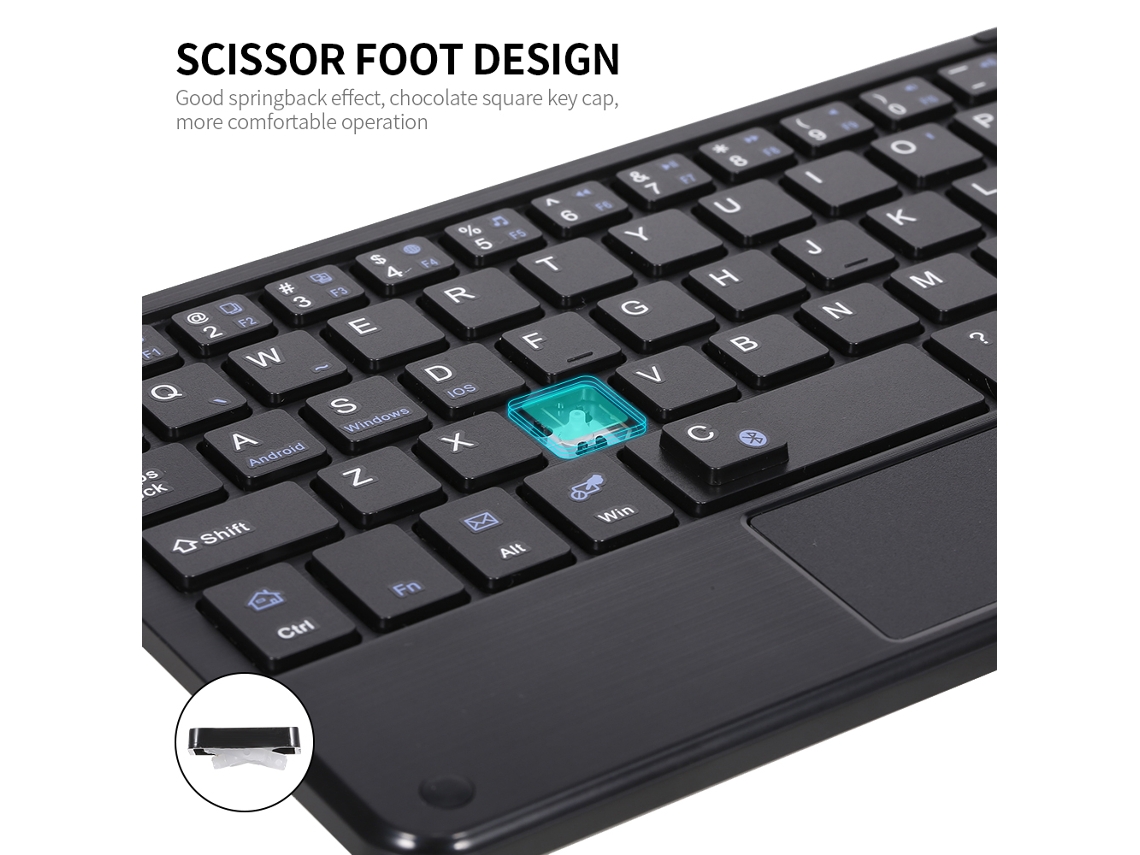 Mini Teclado Inalámbrico Bt 3.0 De 59 Teclas Con Panel Táctil Para Android, Windows E Ios (negro)