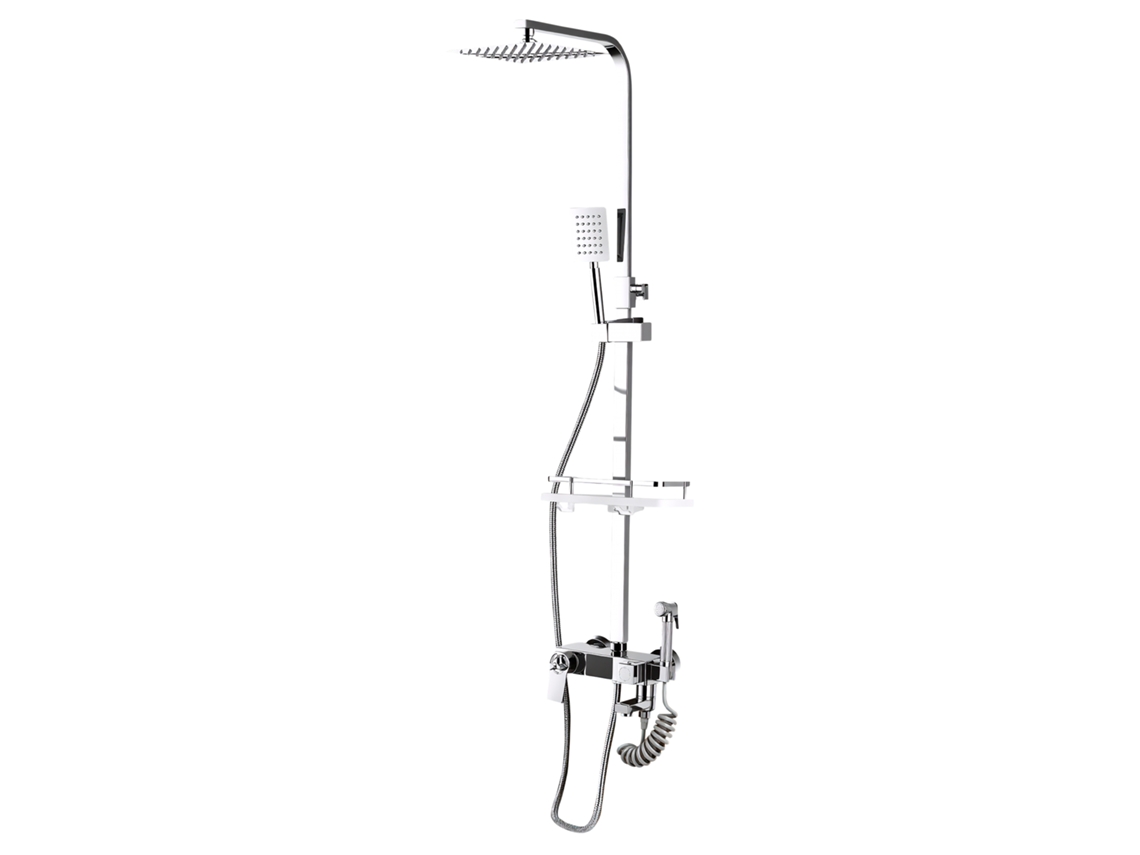 Columna De Ducha Termostática Plateada, Conjunto De Ducha Ajustable De Acero Inoxidable Para Baño, Ducha De Mano, Grifo Y Bidé