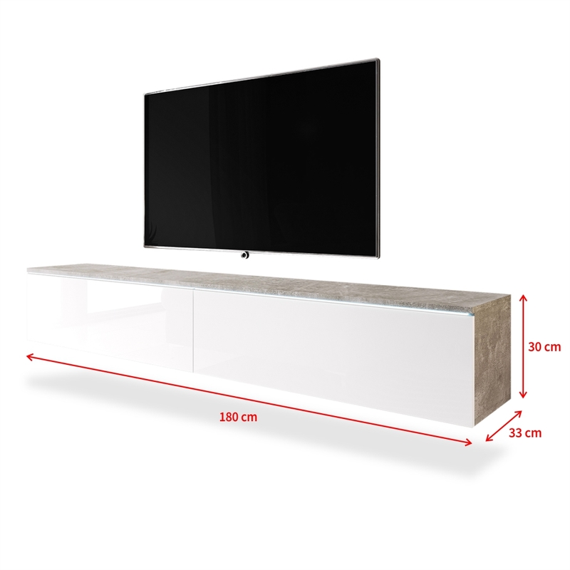 Mueble de TV SELSEY KANE Hormigón, blanco (180 x 33 x 30)