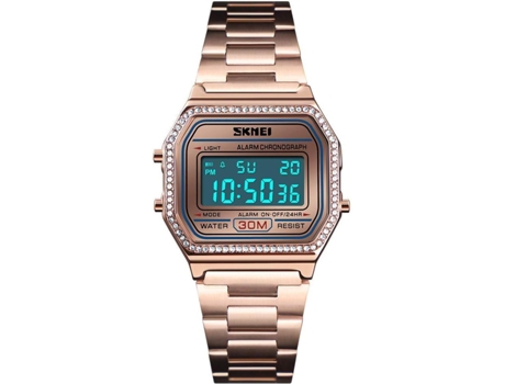 VEANXIN Reloj digital Reloj electrónico LED resistente al agua con correa de acero inoxidable cuadrada-CristalPlata
