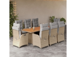 Juego de comedor de jardín de 9 piezas con cojines, mimbre beige mixto, DKD Home Decor