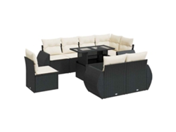 Conjunto de 9 sofás de jardín con cojines, mimbre, negro, MAISON EXCLUSIVE (9 piezas)