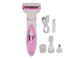 Tesoura elétrica feminina 2026 com carregador USB e cabeças de corte para cabelo, pelos do nariz e barba.