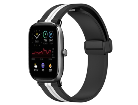Correa de reloj inteligente para Amazfit GTS 2 Mini, correa de silicona de 20 mm con cierre magnético plegable (negro + blanco)