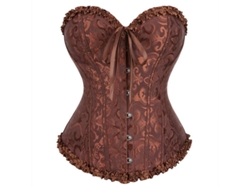 Corset Floral Sexy Para Mujer Con Encaje Espalda Tallas Plus Lingerie Top Bustier Satin 6xl Marrón