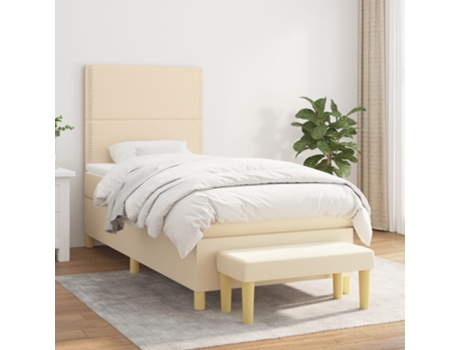 vidaXL Cama con somier y colchón 90x190 cm tela color crema