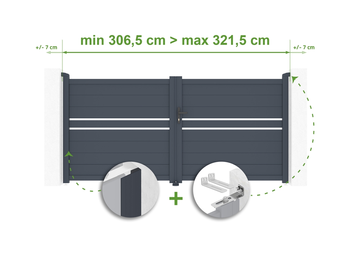 Puerta batiente ajustable, ancho 3 m, Cimone H.140cm, aluminio gris, Casanoov