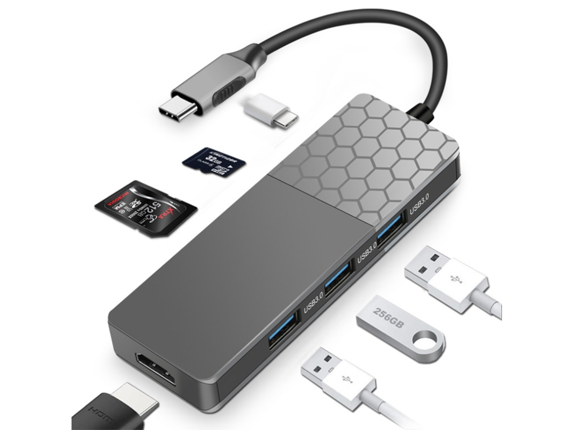 Estación de acoplamiento USB multifuncional Yizhood con puerto USB 3.0 tipo C de carga directa 7 en 1 gris