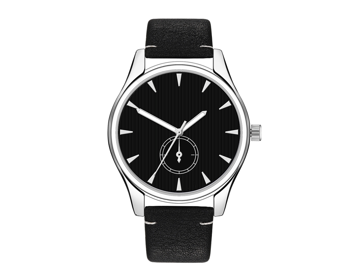 Reloj De Moda Para Hombre, Sencillo, Correa De Piel Sintética, Esfera Redonda, Cuarzo, Negro.