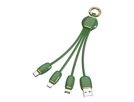 Cable de datos 3 en 1 de carga rápida portátil Micro USB/Tipo C/8 pines teléfono cargador de línea de datos llavero de alambre para oficina-verde