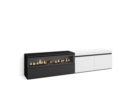 Mueble TV Televisión 200x45x35cm Para TV hasta 80 Chimenea eléctrica Blanco y negro