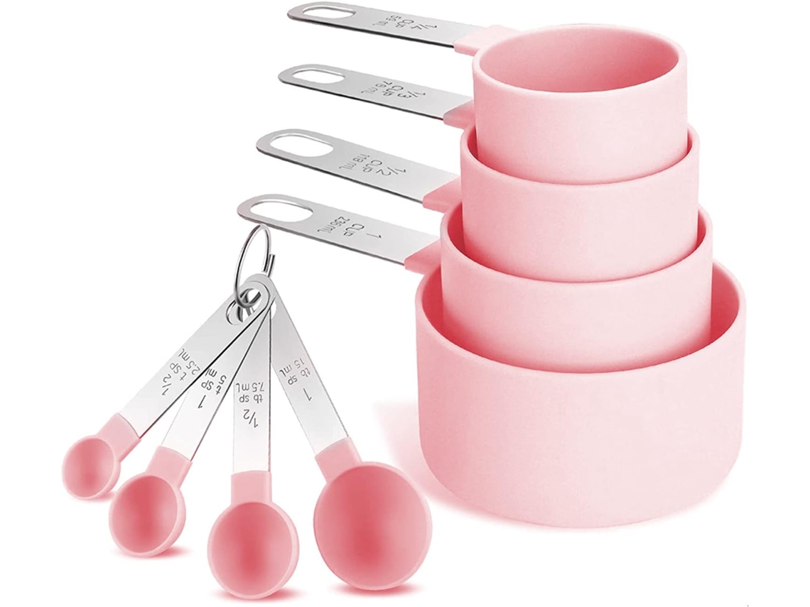 Juego De Taza Y Cuchara Medidora, 8 Cucharas Medidoras Clásicas De Acero Inoxidable Con Cabezal De Plástico Para Ingredientes Secos Y Líquid