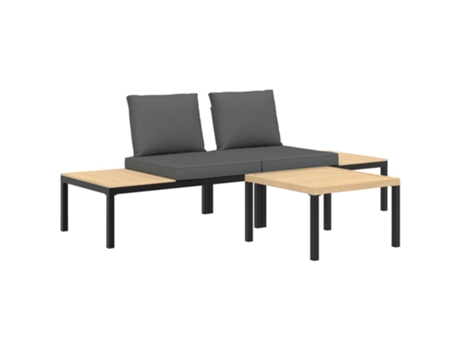 Conjunto 3 de sofás de jardín con cojines VIDAXL aluminio negro