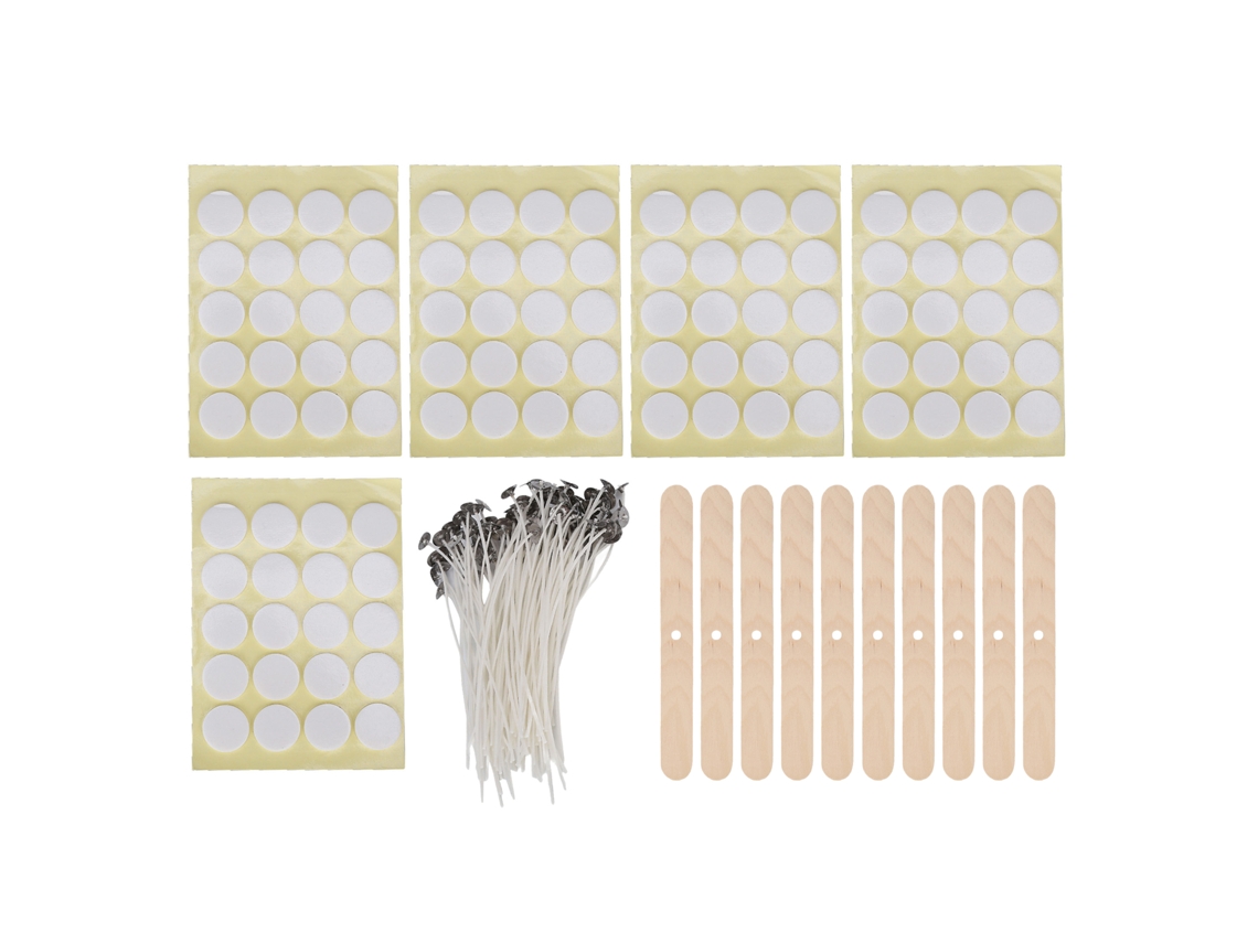 2026-kit Para Hacer Velas Diy Con 100 Mechas De 15cm, 100 Pegatinas Dobles Y 10 Portamechas De Madera
