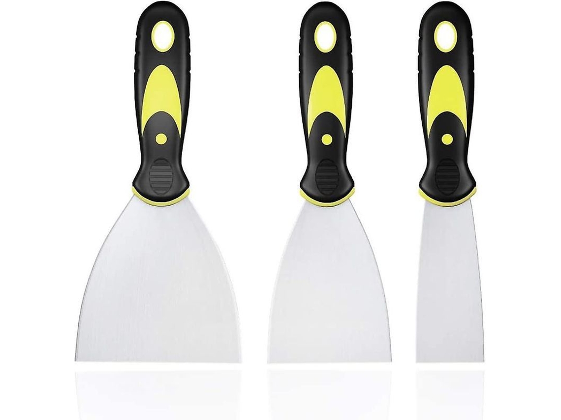 Set De 3 Espátulas De Acero Inoxidable Con Mango Plástico Para Rellenar Raspar Pintura Y Proyectos Diy