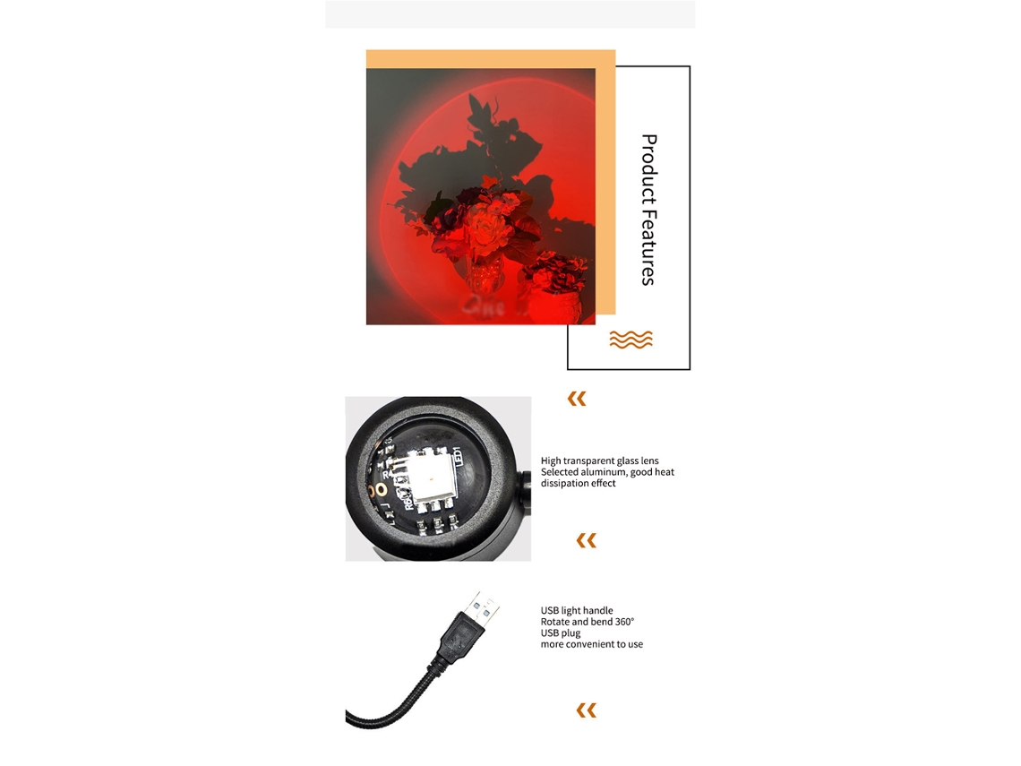 2026-lámpara De Puesta De Sol Usb Con Rotación 360 Grados Proyección Led Luz Nocturna Fondo Romántico Para Fotografía Y Dormitorio