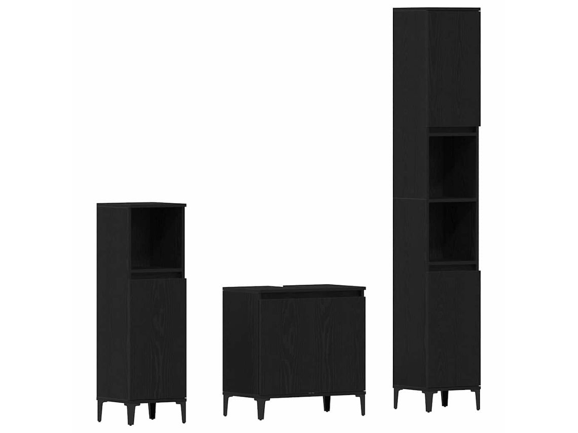 Conjunto de muebles de baño con puerta, 3 piezas, roble negro, MAISON EXCLUSIVE
