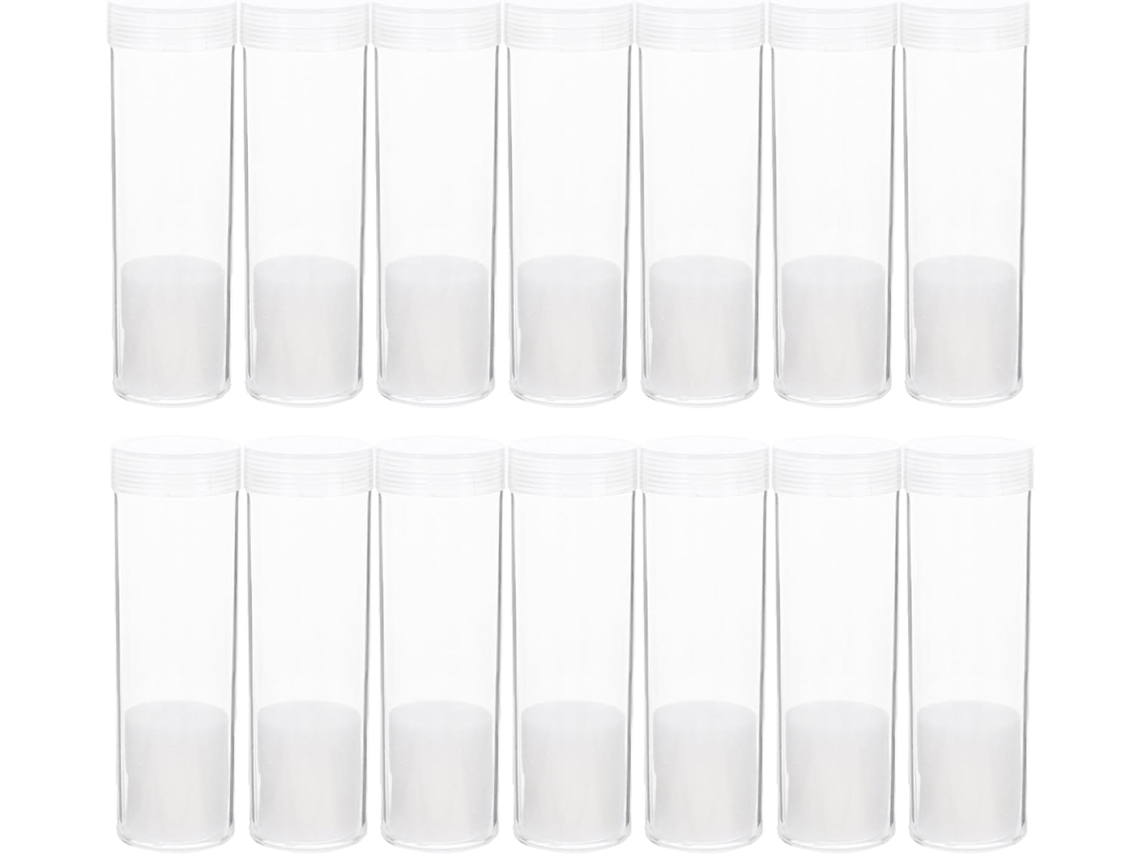 Tubo Redondo De Plástico Transparente Para Guardar Monedas, 21 Mm, Paquete De 18 Unidades Con Tapa.