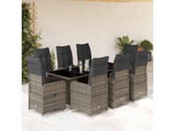 Conjunto de bistró de jardín de 9 piezas con cojines de mimbre gris de DKD Home Decor