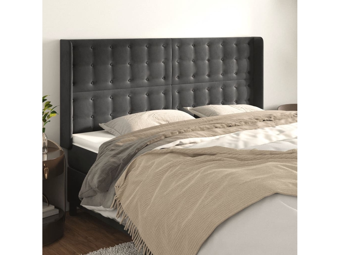 Cabecero Con Orejas De Terciopelo Gris Oscuro 163x16x118/128 Cm