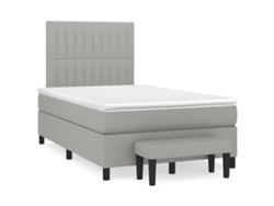 Cama Box Spring Con Colchón Tela Gris Claro 120x190 Cm