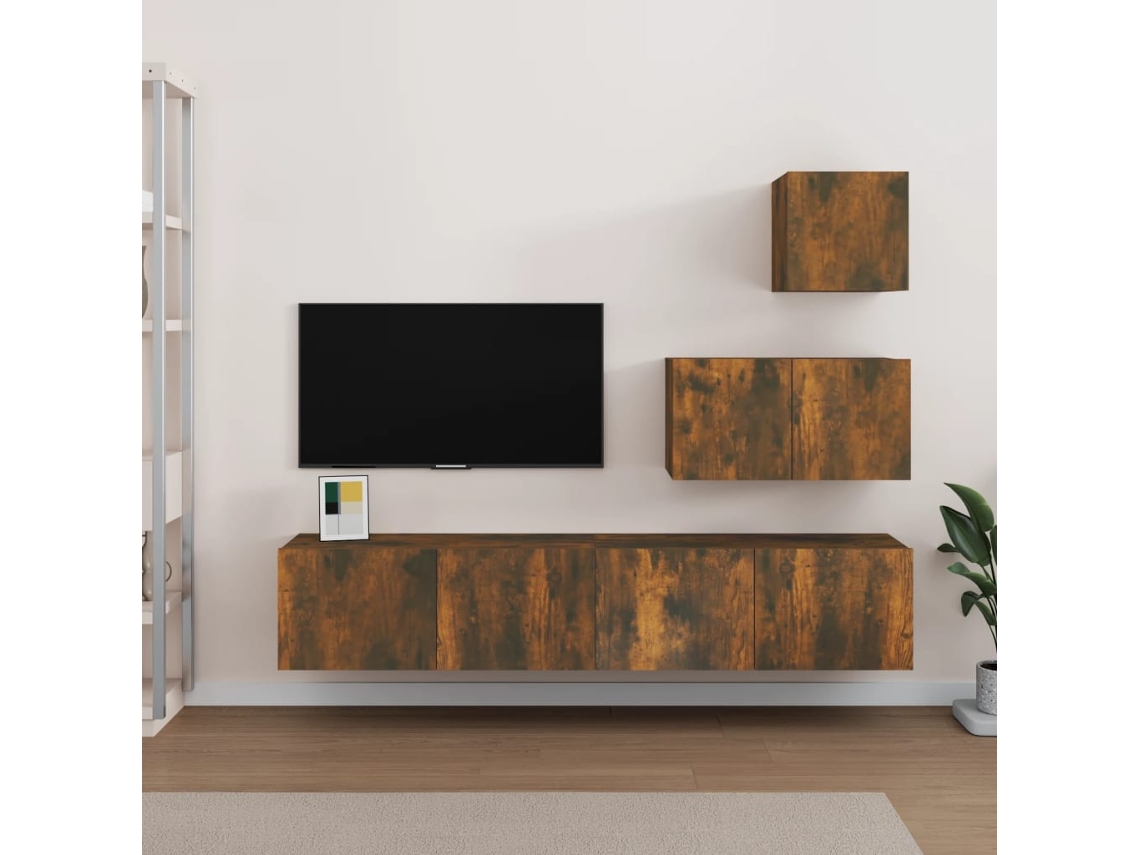 Pack Muebles de Armario Tv 4 Pzs Madera Procesada Roble Ahumado