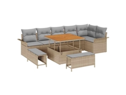 Maison Exclusive - Conjunto de sofás de jardín de 9 piezas en beige y gris claro