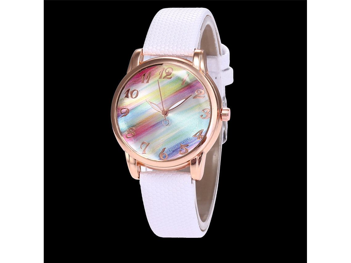 Reloj De Cuarzo Unisex Con Correa De Cuero Pu Dial Arcoíris Zhoulianfa (blanco)