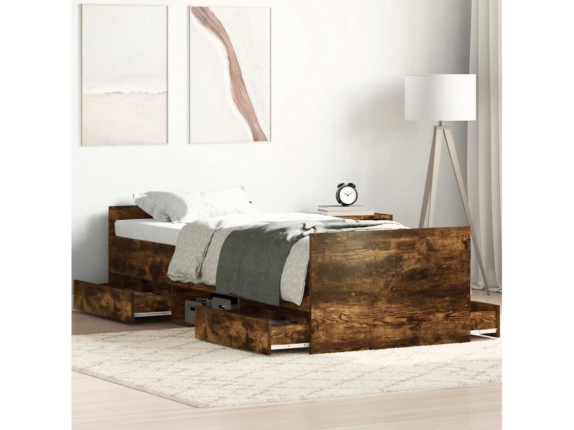 Estructura De Cama Con Cabecero Piecero Roble Ahumado 90x200cm