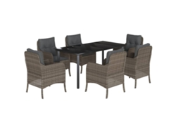 Juego de 7 piezas de comedor de jardín con cojines de mimbre, gris, EXCLUSIVA MAISON