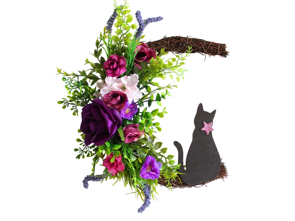 Corona de Halloween, decoración con ramita seca y gato para puerta. NEVEANCE