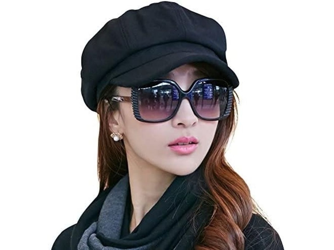 Gorro De Mujer Estilo Newsboy Cabbie De Lana Merino Con Visera Ajustable De 56-58 Cm.