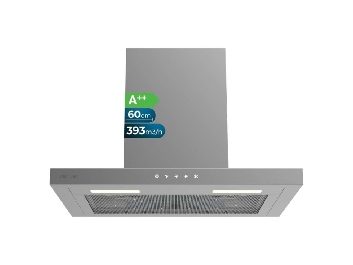 Cecotec Campana Extractora 60cm Tipo T Bolero Flux Tt 604000 Inox A++. Succión 393m3/h, Motor Dc, 3 Velocidades
