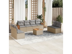 Conjunto de sofá de jardín de 9 piezas con cojines, mimbre sintético beige, Dkd Home Decor